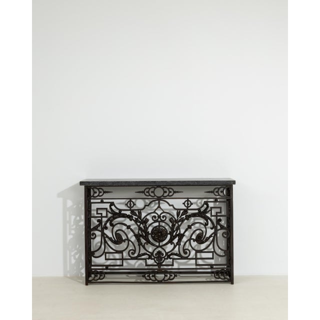 Mid 19th Century Neoclassical Wrought Iron Console With Belgian Bluestone For Sale - Image 5 of 12