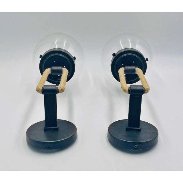 2020s Vintage Attributed to Visual Comfort Modern Jute Rope Wall Sconces Brass Finish With Glass Globes - a Pair For Sale - Image 5 of 17
