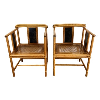 Vintage Pair of Faux Bamboo Asian / Chinoiserie Chic Pagoda Chairs For Sale