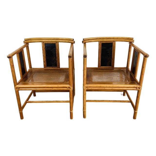 Vintage Pair of Faux Bamboo Asian / Chinoiserie Chic Pagoda Chairs For Sale