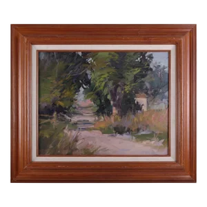 1980s Vintage Unsigned Tree Lined Driveway Oil Painting