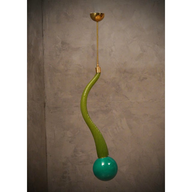 Green Murano Glass and Brass Pendant, 1960 For Sale - Image 10 of 12