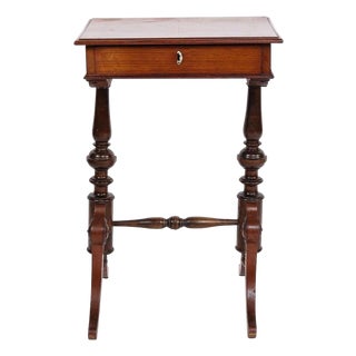 Side Table with Drawer in Hand Polished Mahogany and Turned Legs , 1880s For Sale