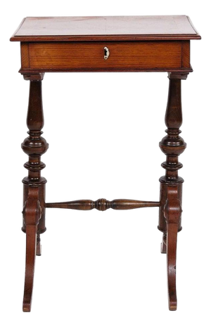 Side Table with Drawer in Hand Polished Mahogany and Turned Legs , 1880s