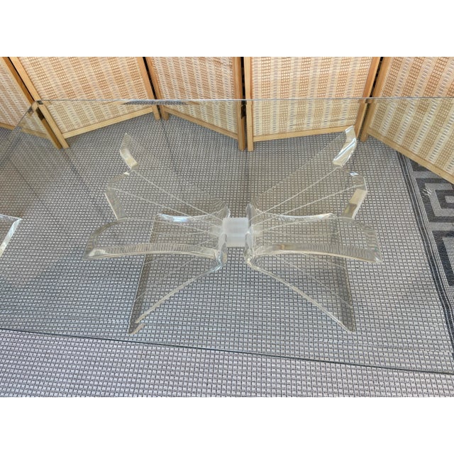 Glass MCM Hollywood Regency Lucite Butterfly Wing Coffee & End Table Set For Sale - Image 7 of 13