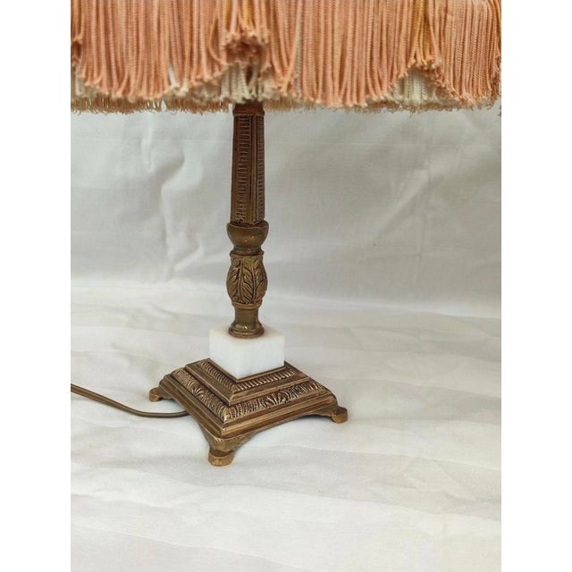 Louis XVI Style Table Lamps in Brass with Fringed Shades, 1970s, Set of 2 For Sale - Image 4 of 12