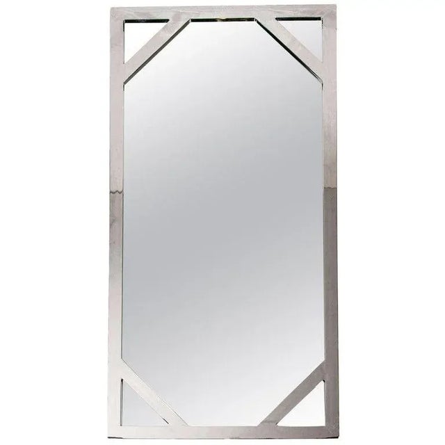Tall Mid-Century Modern mirror with solid weight frame. Made of hand forged steel with polished chrome finish. Has...