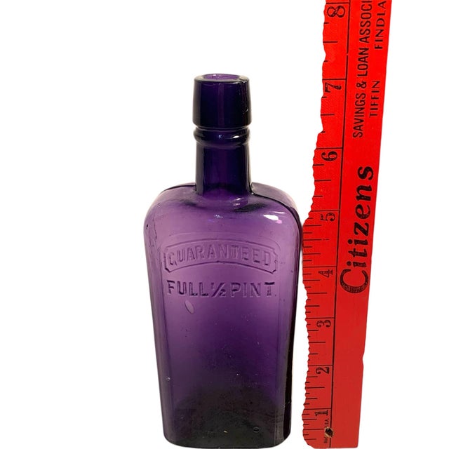 Early 20th Century Early 20th C. Amethyst Embossed Half-Pint Whiskey Bottle For Sale - Image 5 of 12