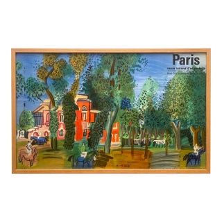 Raoul Dufy Vintage 1964 Mourlot Fine Art Lithograph Print Framed Large Paris Travel Poster " Le Paddock a Deauville " 1930 For Sale