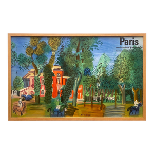 Raoul Dufy Vintage 1964 Mourlot Fine Art Lithograph Print Framed Large Paris Travel Poster " Le Paddock a Deauville " 1930