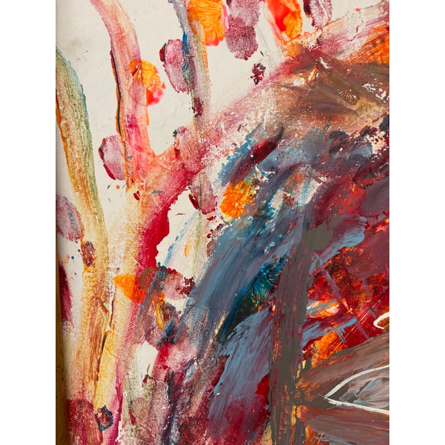 Red Interesting Abstract Portrait on Canvas - Signed For Sale - Image 8 of 8
