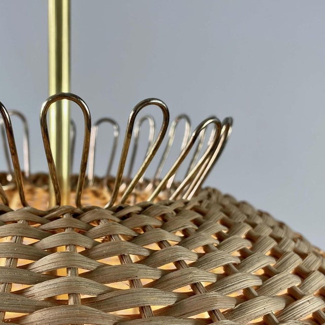 Mid-Century Modern Swedish Ball Rattan and Brass Pendant Light, 1950s For Sale - Image 11 of 16