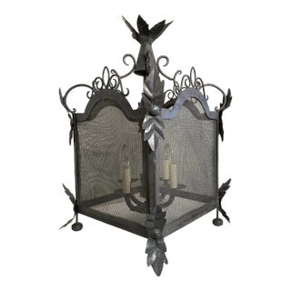 French Country Square Pewter Finish Metal Pendant Ceiling LIght For Sale