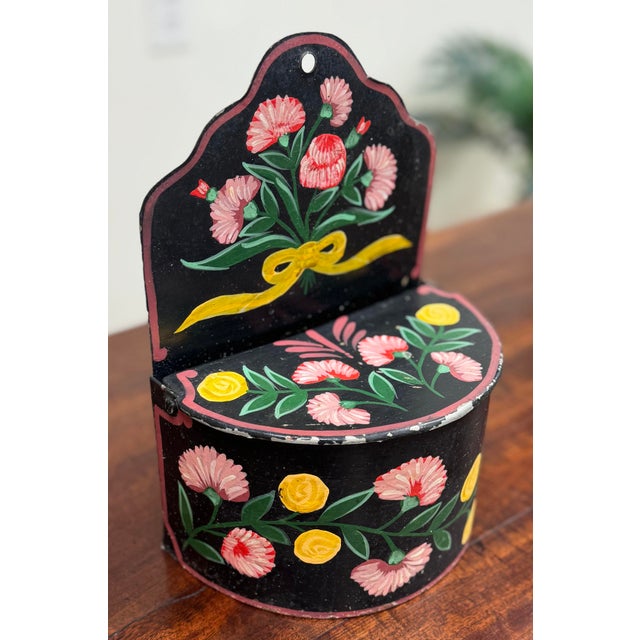 Black Vintage Wall-Mounted Tole Painted Metal Pocket For Sale - Image 8 of 13