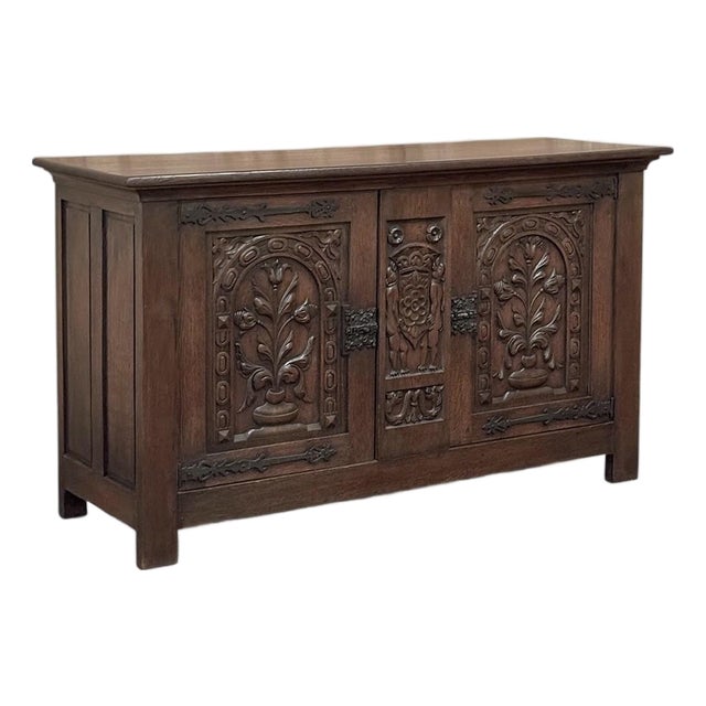 French Gothic Revival Oak Coffer Buffet With Iron Hardware For Sale