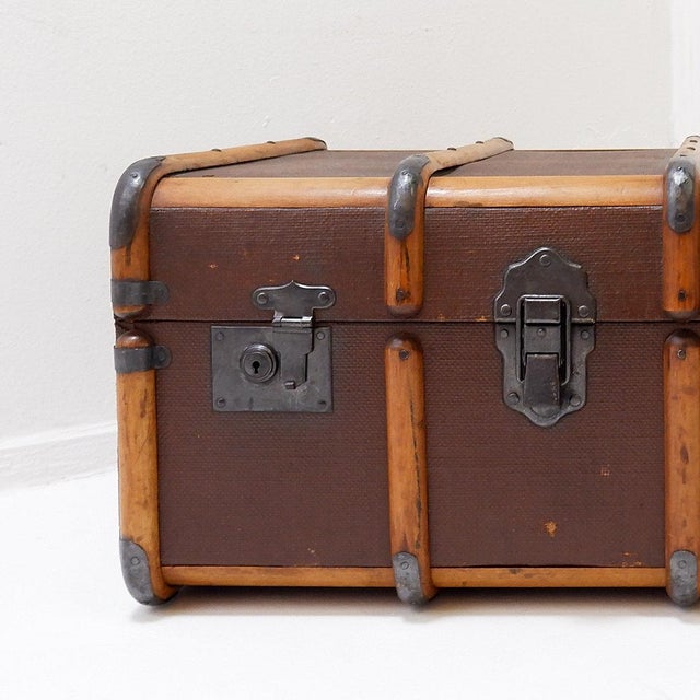 Antique Canvas and Wood Suitcase Steamer Trunk, 1920s For Sale - Image 10 of 16