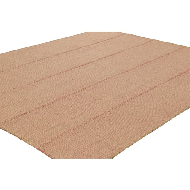 Rug & Kilim Rug & Kilim’s Contemporary Kilim in Pink and Beige Textural Stripes For Sale - Image 4 of 7