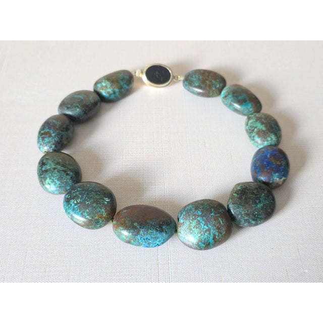 Vintage Arizona Chrysocolla Statement Necklace, Large Natural Gemstone Beads, Sterling Silver Karl Lagerfeld Clasp, Boho Jewelry For Sale - Image 9 of 10