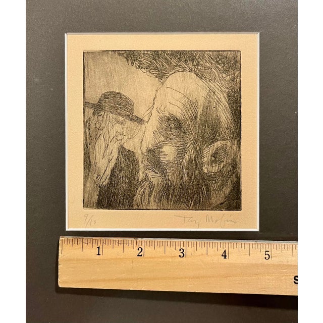 1960s C. 1969 Tony Mafia Signed Etching Jewish Figures 9/10 Rare Limited Edition For Sale - Image 5 of 8