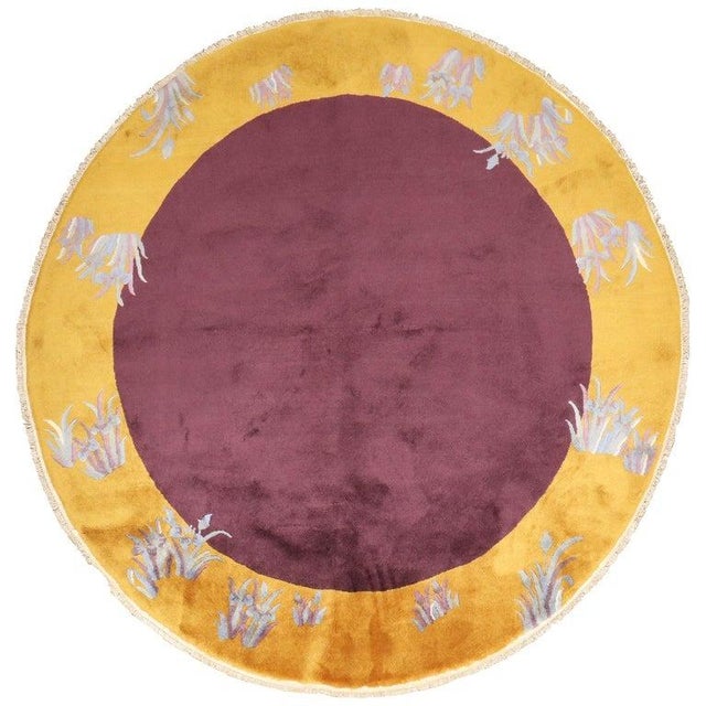 Textile Zabihi Collection Chinese Art Deco Round Rug For Sale - Image 7 of 8