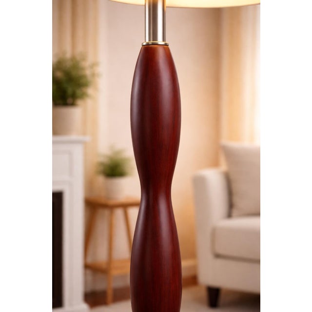 Late 20th Century Vintage Sculptural Wood & Brushed Nickel Floor Lamps – Pair For Sale - Image 5 of 10