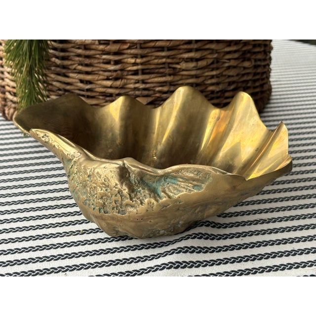 Vintage Palm Beach Style Solid Brass Clam Shell Catchall Bowl For Sale - Image 13 of 18