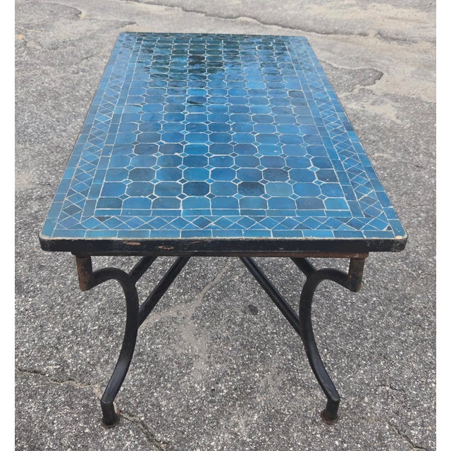 2020s 44" Rectangular Handmade Moroccan Petrol Blue Mosaic Coffee Table For Sale - Image 5 of 8