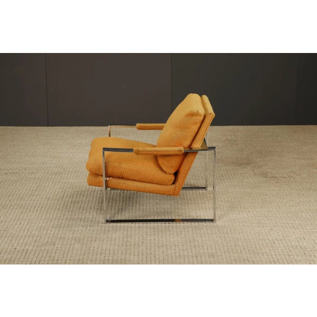 Chrome Flatbar Lounge Armchair by Milo Baughman for Thayer Coggin, 1970s, Signed For Sale - Image 9 of 17