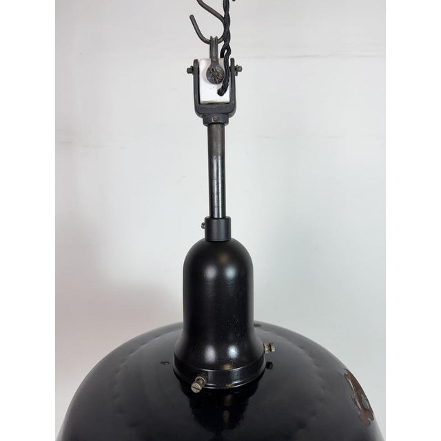 Metal Industrial Black Enamel Factory Lamp with Porcelain Top, 1950s For Sale - Image 7 of 18