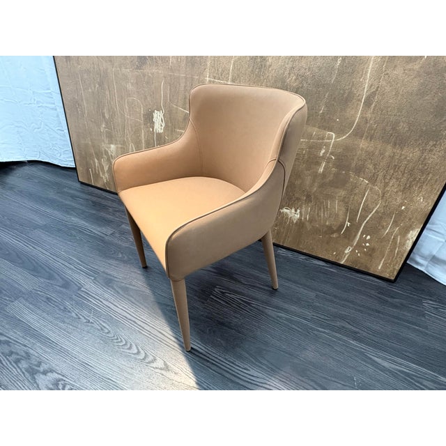 Mid-Century Modern Rh Nicola Slope Leather Dining Armchair — Vegan Leather | Cocoa For Sale - Image 3 of 18