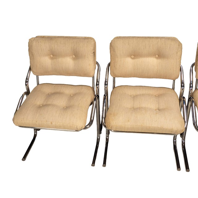 Chrome 1970s Attributed to Jerry Johnson Arcadia Cantilever Tubular Dining Chairs, Set of 4 – Chrome Retro Modern For Sale - Image 8 of 16