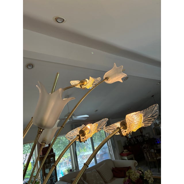 Vintage Mid-Century Brass Glass Floor Lamp Murano For Sale - Image 10 of 14