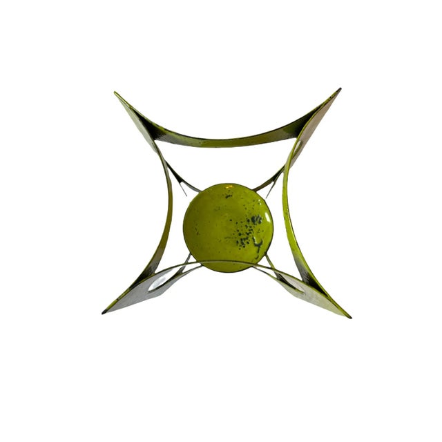 Metal Mid-Century Modern Hanova of Pasadena Green Enameled Abstract Metal Candle Holder For Sale - Image 7 of 10