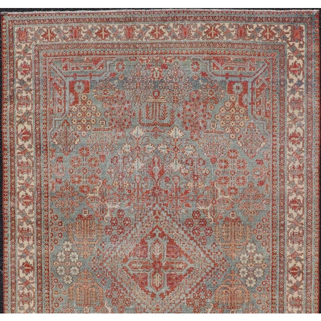 Persian Antique Joshegan Rug with Geometric Medallion Design in Soft Red. Keivan Woven Arts / rug EMB-22192-15092, country...
