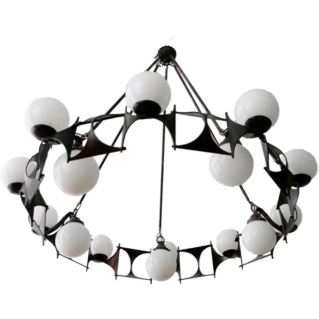 Metal Brutalist Style Chandelier, 1950s For Sale - Image 7 of 17