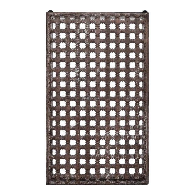 Vintage Hand Carved Lattice 31" X 56" Wood Wall Hanging For Sale