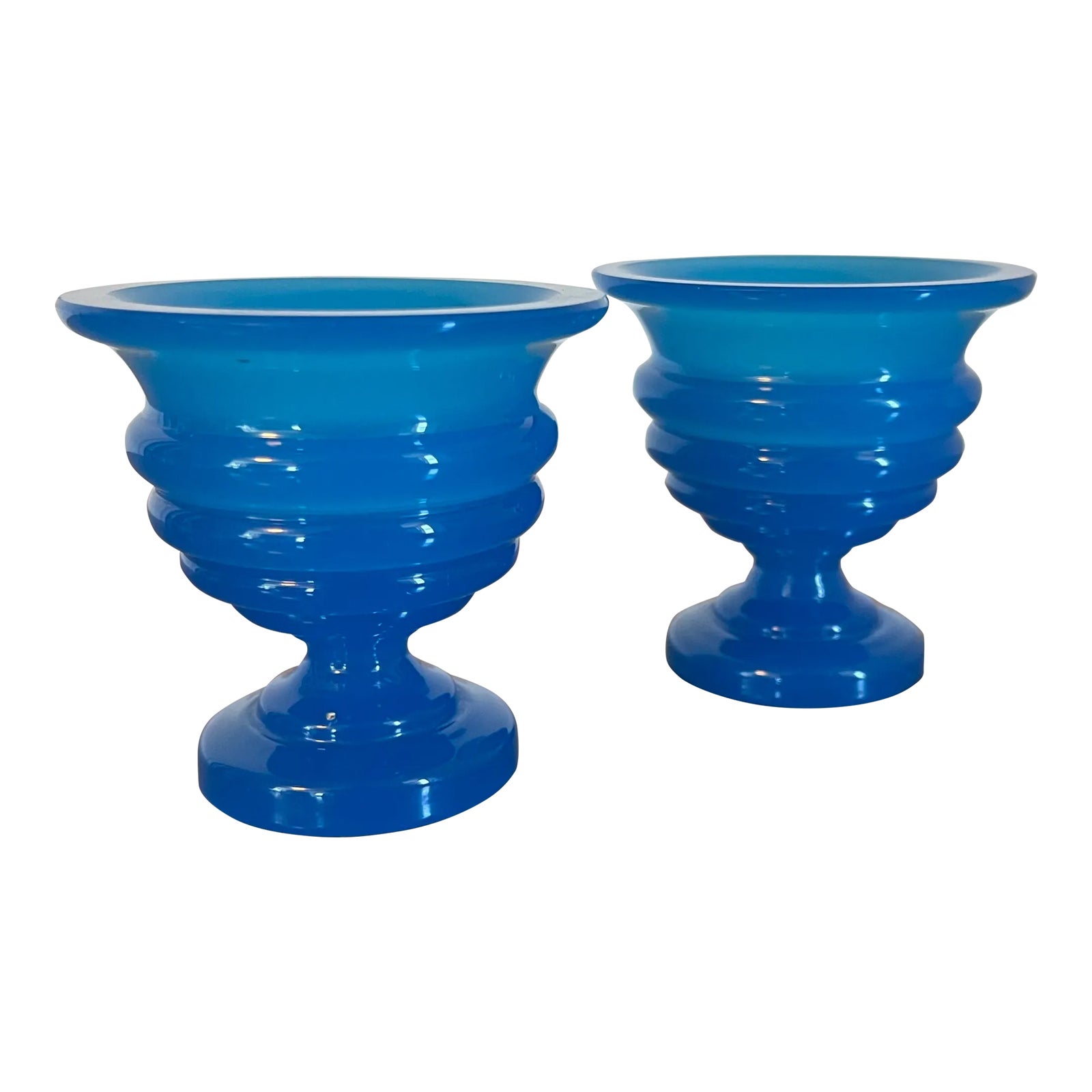 Antique 19th Century French Blue Opaline Glass Open Salt Cellars
