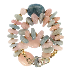Polished Nuggets of Pink and Blue Beryl Necklace March Birthstone