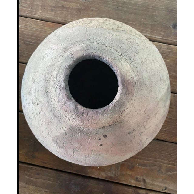 Vintage 1990 Handcrafted Studio Art Pottery Olla Vase Large Round Vessel, Signed—Earthy Pastels For Sale - Image 4 of 8