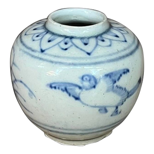 Hoi an Hoard Ship Wreck Small Blue Bird Pottery Jarlet Vase 197181 For Sale