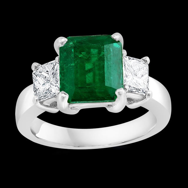 3.58 Carat Cushion Cut Colombian Emerald & 0.8 Ct Diamond Ring in 18K White Gold For Sale - Image 18 of 18