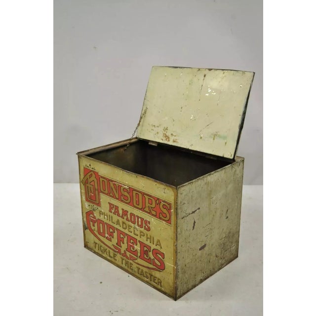 Late 19th Century Bonsor's Famous Philadelphia Coffee Tin Metal Storage Bin Tickle the Taster For Sale In Philadelphia - Image 6 of 12