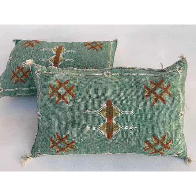 Contemporary Contemporary Green Silk Sabra Pillow Covers- a Pair For Sale - Image 3 of 12