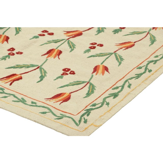 Rug & Kilim’s Suzani Style Kilim in Cream and Warm Polychromatic Floral Patterns For Sale In New York - Image 6 of 7