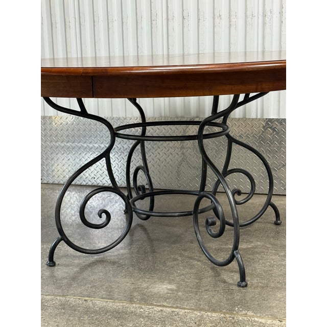 French Country Ethan Allen “Maison” Wrought Iron Base Dining Table With One Leaf For Sale - Image 3 of 10
