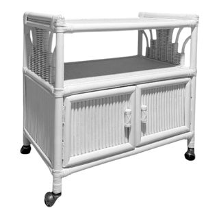 Vintage Palm Beach Regency Lacquered Rattan Bar Cart / Cabinet For Sale