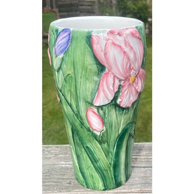 Italian Italian Majolica Iris Vase For Sale - Image 3 of 7
