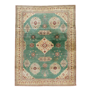 Galerie Shabab Collection Early 20th Century Green, Red, and Beige Distressed Rug