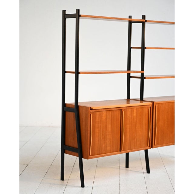 Brown Scandinavian Double Teak Bookcase with Black Uprights, 1960s For Sale - Image 8 of 17
