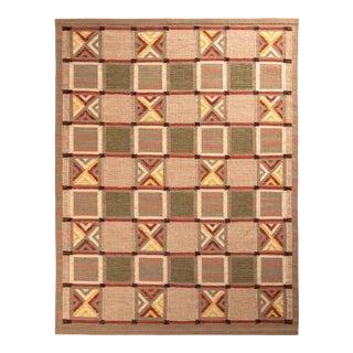 Rug & Kilim’s Scandinavian Style Kilim Rug in Green and Beige Geometric Pattern